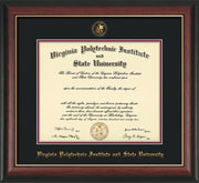 Image of Virginia Tech Diploma Frame - Rosewood w/Gold Lip - w/Embossed VT Seal & Name - Black on Maroon mat