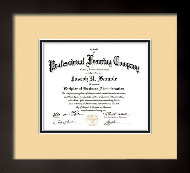 Horizontal view of the Flat Matte Black Art, Certificate and Document Frame with Cream on Black Mat