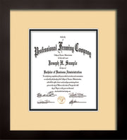 Vertical view of the Flat Matte Black Art, Certificate and Document Frame with Cream on Black Mat