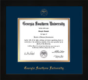 Image of Georgia Southern University Diploma Frame - Flat Matte Black - w/Embossed Seal & Name - Navy on Gold mat