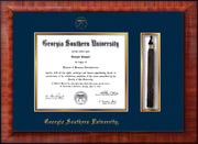 Image of Georgia Southern University Diploma Frame - Mezzo Gloss - w/Embossed Seal & Name - Tassel Holder - Navy on Gold mat