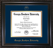 Image of Georgia Southern University Diploma Frame - Vintage Black Scoop - w/Embossed Seal & Name - Navy on Gold mat