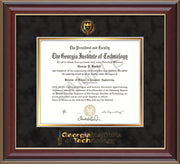 Image of Georgia Tech Diploma Frame - Cherry Lacquer - w/Embossed Seal & Wordmark - Black Suede on Gold Mat