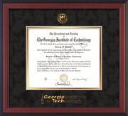 Image of Georgia Tech Diploma Frame - Cherry Reverse - w/Embossed Seal & Wordmark - Black Suede on Gold Mat