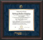 Image of Georgia Tech Diploma Frame - Mahogany Braid - w/Embossed Seal & Wordmark - Navy Suede on Gold Mat
