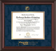 Image of Georgia Tech Diploma Frame - Mahogany Lacquer - w/Embossed Seal & Wordmark - Navy Suede on Gold Mat
