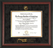 Image of Georgia Tech Diploma Frame - Rosewood - w/Embossed Seal & Wordmark - Black Suede on Gold Mat