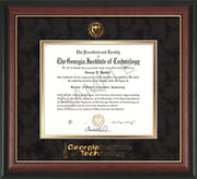 Image of Georgia Tech Diploma Frame - Rosewood with Gold Lip - w/Embossed Seal & Wordmark - Black Suede on Gold Mat