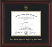 Image of Lake Forest Graduate School of Management Diploma Frame - Mahogany Lacquer - w/Embossed LFGSM Seal & Name - with UV Glass - Black on Gold mat