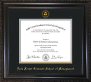 Image of Lake Forest Graduate School of Management Diploma Frame - Vintage Black Scoop - w/Embossed LFGSM Seal & Name - with UV Glass - Black on Gold mat