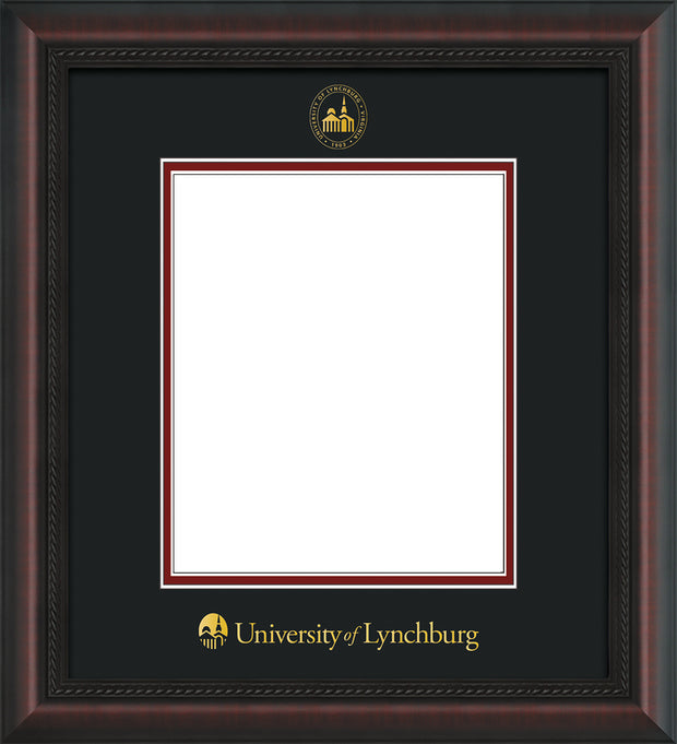 Image of University of Lynchburg Diploma Frame - Mahogany Braid - w/Embossed UL Seal & Name - Black on Crimson mat
