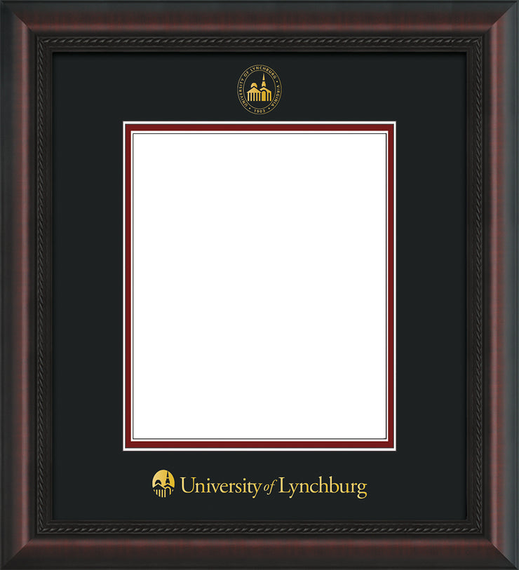 Image of University of Lynchburg Diploma Frame - Mahogany Braid - w/Embossed UL Seal & Name - Black on Crimson mat