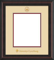 Image of University of Lynchburg Diploma Frame - Mahogany Braid - w/Embossed UL Seal & Name - Cream on Crimson mat