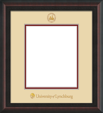 Image of University of Lynchburg Diploma Frame - Mahogany Braid - w/Embossed UL Seal & Name - Cream on Crimson mat