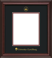 Image of University of Lynchburg Diploma Frame - Mahogany Lacquer - w/Embossed UL Seal & Name - Black on Crimson mat