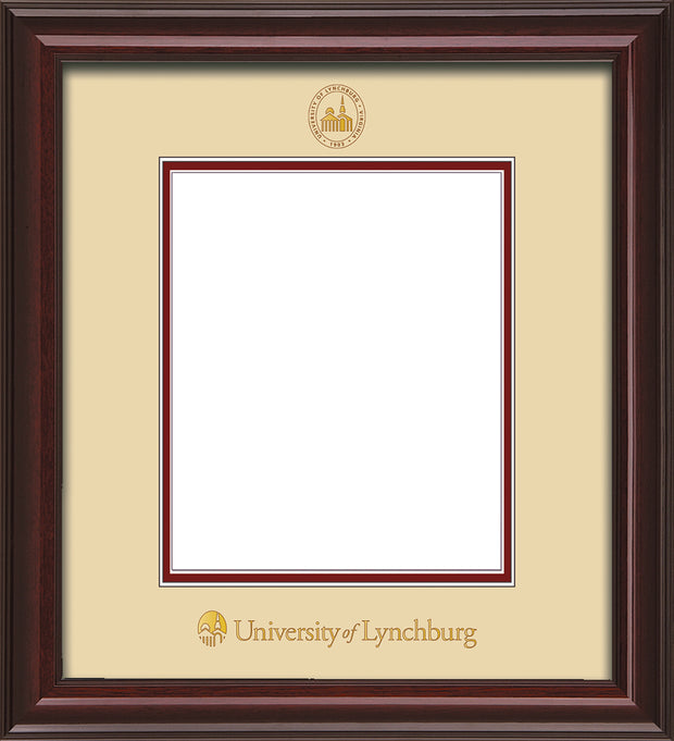 Image of University of Lynchburg Diploma Frame - Mahogany Lacquer - w/Embossed UL Seal & Name - Cream on Crimson mat