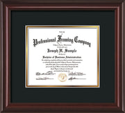 Custom Mahogany Lacquer frame with Black on Gold Mat