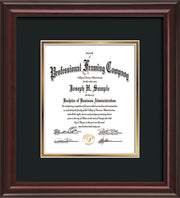 Custom Mahogany Lacquer frame with Black on Gold Mat