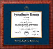 Image of Georgia Southern University Diploma Frame - Mezzo Gloss - w/Embossed Seal & Name - Navy Suede on Gold mat