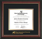 Image of Miami International University of Art & Design Diploma Frame - Rosewood with Gold Lip - w/Embossed MIUAD School Name Only - Black on Gold mat