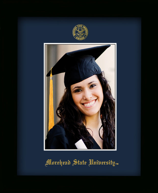 Image of Morehead State University 5 x 7 Photo Frame - Flat Matte Black - w/Official Embossing of MSU Seal & Name - Single Navy mat