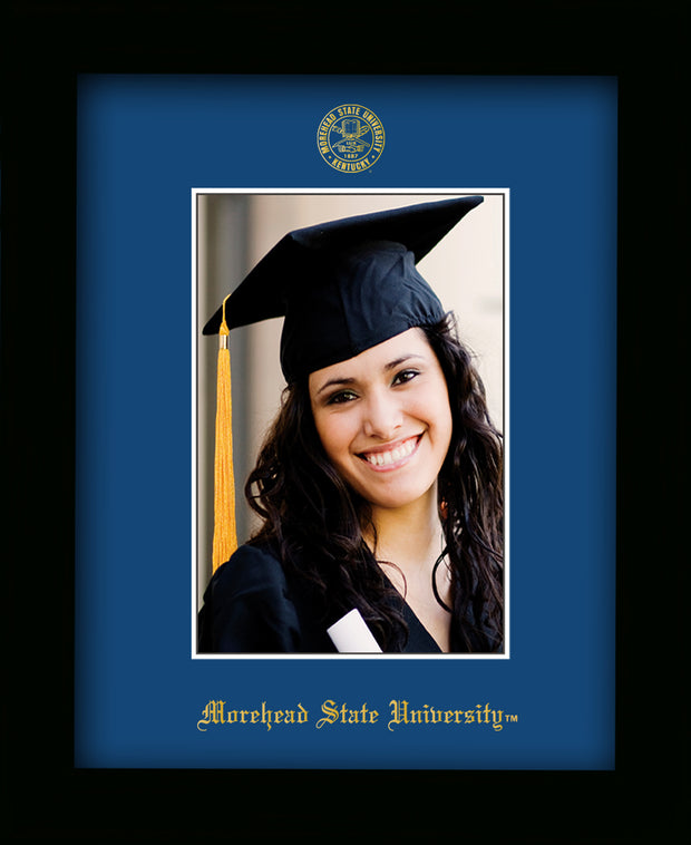 Image of Morehead State University 5 x 7 Photo Frame - Flat Matte Black - w/Official Embossing of MSU Seal & Name - Single Royal Blue mat