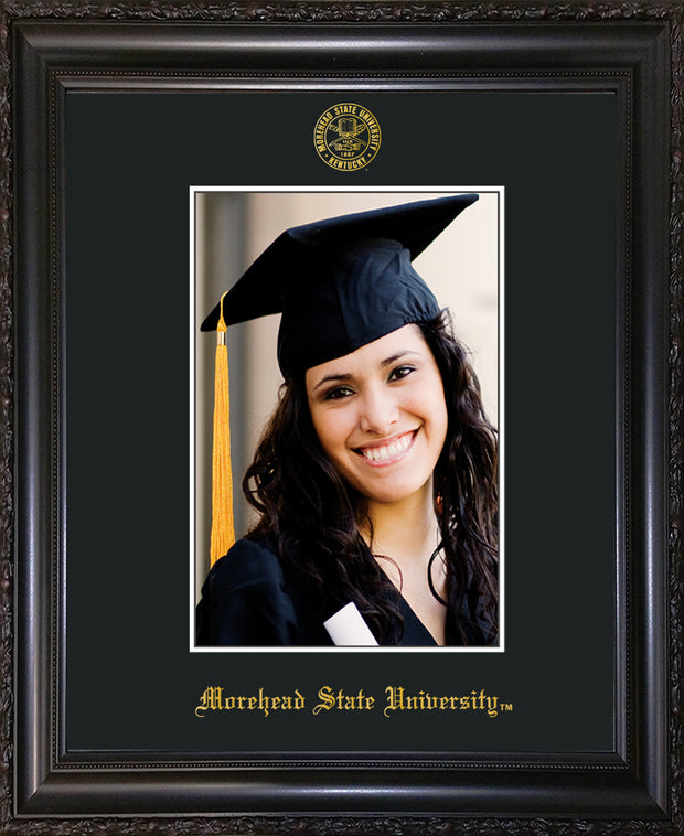Image of Morehead State University 5 x 7 Photo Frame - Vintage Black Scoop - w/Official Embossing of MSU Seal & Name - Single Black mat