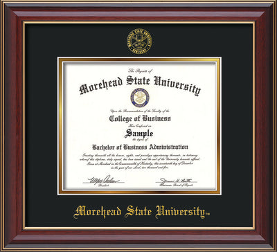 Image of Morehead State University Diploma Frame - Cherry Lacquer - w/Embossed MSU Seal & Name - Black on Gold mat