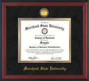 Image of Morehead State University Diploma Frame - Cherry Reverse - w/24k Gold Plated Medallion MSU Name Embossing - Black Suede on Gold Mat
