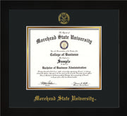 Image of Morehead State University Diploma Frame - Flat Matte Black - w/Embossed MSU Seal & Name - Black on Gold mat