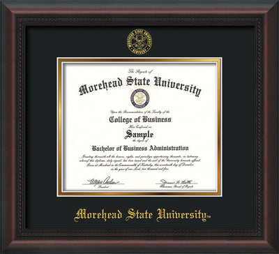 Image of Morehead State University Diploma Frame - Mahogany Braid - w/Embossed MSU Seal & Name - Black on Gold mat