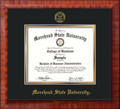 Image of Morehead State University Diploma Frame - Mezzo Gloss - w/Embossed MSU Seal & Name - Black on Gold mat
