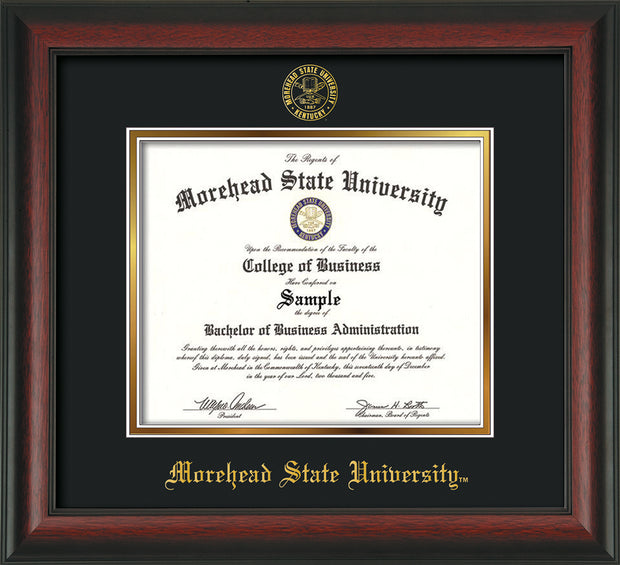 Image of Morehead State University Diploma Frame - Rosewood - w/Embossed MSU Seal & Name - Black on Gold mat