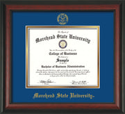 Image of Morehead State University Diploma Frame - Rosewood - w/Embossed MSU Seal & Name - Royal Blue on Gold mat