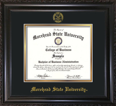 Image of Morehead State University Diploma Frame - Vintage Black Scoop - w/Embossed MSU Seal & Name - Black on Gold mat