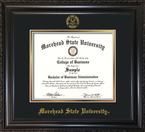 Image of Morehead State University Diploma Frame - Vintage Black Scoop - w/Embossed MSU Seal & Name - Black on Gold mat