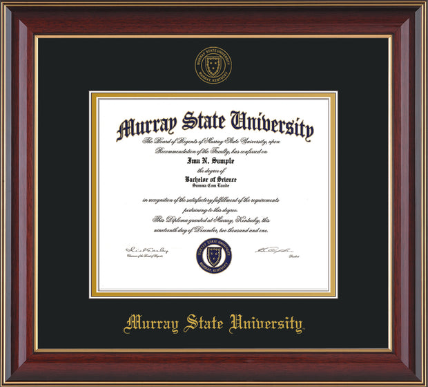 Image of Murray State University Diploma Frame - Cherry Lacquer - w/Murray Embossed Seal & Name - Black on Gold mat