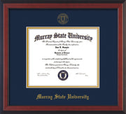 Image of Murray State University Diploma Frame - Cherry Reverse - w/Murray Embossed Seal & Name - Navy on Gold mat