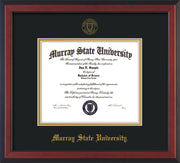 Image of Murray State University Diploma Frame - Cherry Reverse - w/Murray Embossed Seal & Name - Black on Gold mat