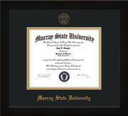 Image of Murray State University Diploma Frame - Flat Matte Black - w/Murray Embossed Seal & Name - Black on Gold mat