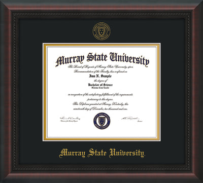 Image of Murray State University Diploma Frame - Mahogany Braid - w/Murray Embossed Seal & Name - Black on Gold mat