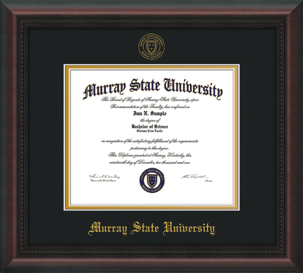 Image of Murray State University Diploma Frame - Mahogany Braid - w/Murray Embossed Seal & Name - Black on Gold mat