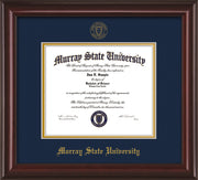 Image of Murray State University Diploma Frame - Mahogany Lacquer - w/Murray Embossed Seal & Name - Navy on Gold mat