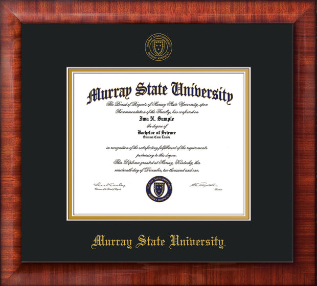 Image of Murray State University Diploma Frame - Mezzo Gloss - w/Murray Embossed Seal & Name - Black on Gold mat