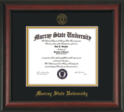 Image of Murray State University Diploma Frame - Rosewood - w/Murray Embossed Seal & Name - Black on Gold mat