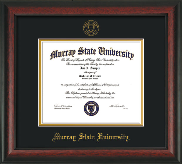 Image of Murray State University Diploma Frame - Rosewood - w/Murray Embossed Seal & Name - Black on Gold mat