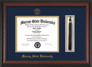 Image of Murray State University Diploma Frame - Mezzo Gloss - w/Murray Embossed Seal & Name - Tassel Holder - Navy on Gold mat