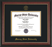 Image of Murray State University Diploma Frame - Rosewood w/Gold Lip - w/Murray Embossed Seal & Name - Black on Gold mat