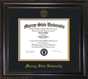 Image of Murray State University Diploma Frame - Vintage Black Scoop - w/Murray Embossed Seal & Name - Black on Gold mat