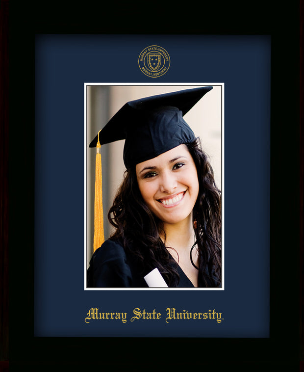 Image of Murray State University 5 x 7 Photo Frame - Flat Matte Black - w/Official Embossing of Murray Seal & Name - Single Navy mat